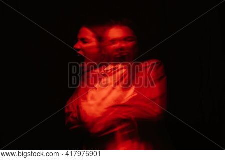 Blurry Portrait Of A Schizophrenic Woman With Paranoid Disorders And Bipolar Disease