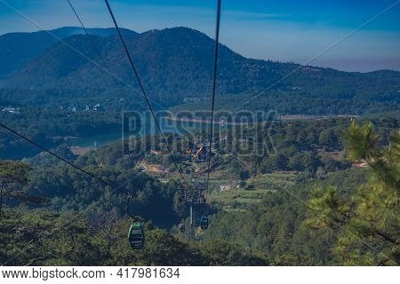 Circulating Cable Car Between Dalat Bus Station And Robin Hill Truc Lam Vietnam. Intermediate Suppor