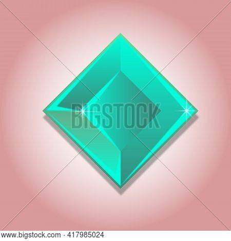 Blue Diamond With Sparkles On Pink Gradient Background. Vector Illustration. Jewelry Shop Sign.
