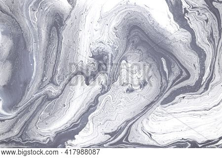 Grey And White Marble Texture. Liqued Ink Background.