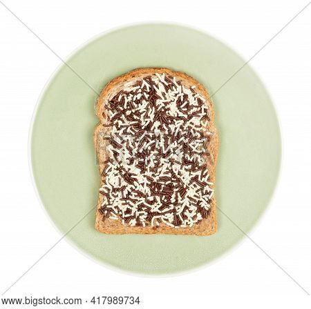 Typical Dutch Lunch; Bread With Chocolate Sprinkles (hagelslag), Isolated