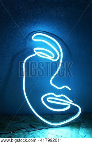 Blue Neon Sign Face. Trendy Style. Beauty Salon. Neon Sign. Custom Neon. Home Decor.
