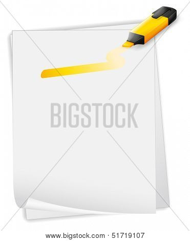 Illustration of an empty paper with an orange highlighter on a white background