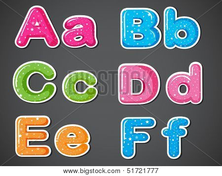 Illustration of the letters of the alphabet in different colors on a gray background