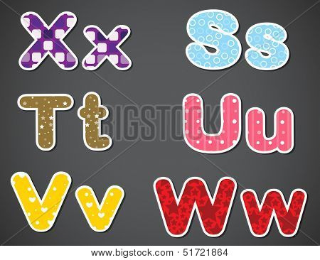 Illustration of the six different letters on a gray background