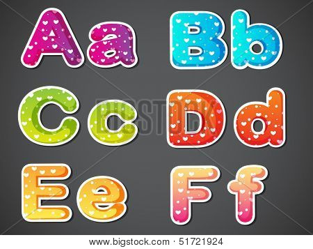 Illustration of the six letters of the alphabet on a gray background