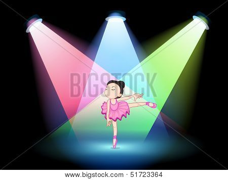 Illustration of a stage with a cute ballerina in the middle