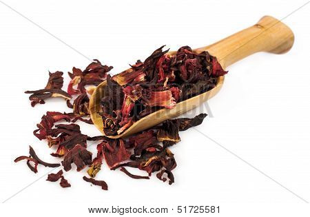 Wooden Scoop With Dry Sudanese Rose Petals