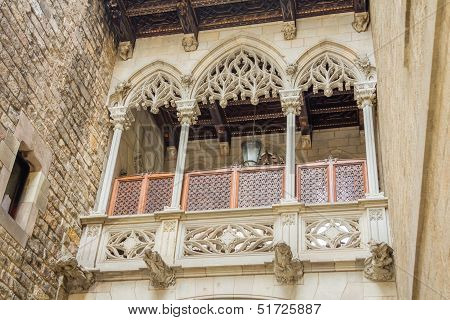 Gothic Bridge In Carrer Del Bisbe Street, In Barcelona, Spain