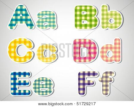 Illustration of the the six letters in alphabetical order on a silver background