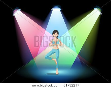 Illustration of a girl doing yoga in the middle of the stage