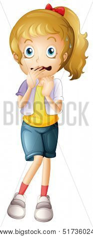 Illustration of a scared young girl on a white background