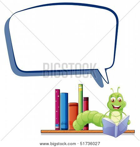 Illustration of a caterpillar reading with an empty callout on a white background