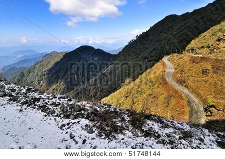 Snowfall At Dzuluk Mountain Road, Sikkim
