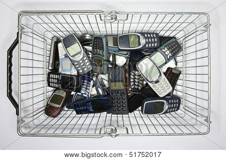Cellphones in a shopping-basket