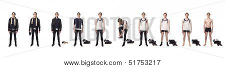 Man taking his clothes of step by step