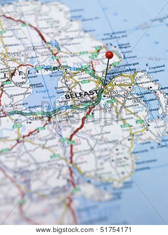 Map of Belfast in Northern Ireland