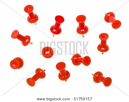 Red Pushpins isolated on white background