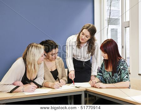 Four girls groupwork in the classroom