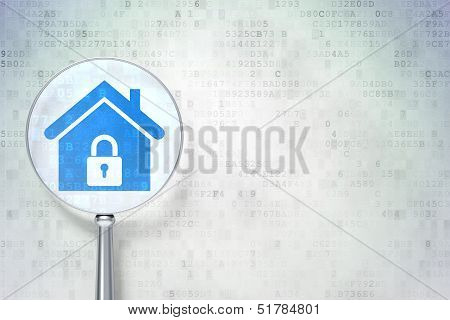 Security concept:  Home with optical glass on digital background