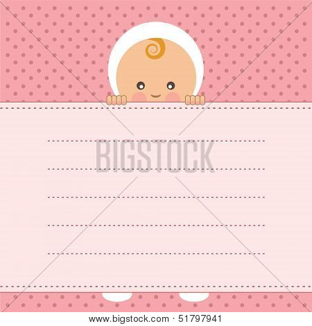 Baby girl  announcement card. Vector illustration.
