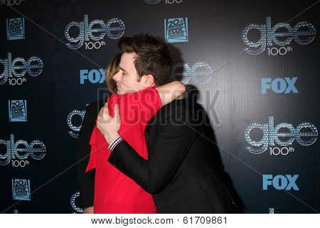 LOS ANGELES - MAR 18:  Romy Rosemont, Chris Colfer at the GLEE 100th Episode Party at Chateau Marmont on March 18, 2014 in West Hollywood, CA