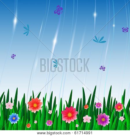 repeating pattern tile with flowers and insects
