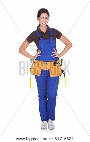 Female Construction Worker With Toolbelt