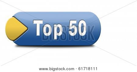 top 50 charts list pop poll result and award winners chart ranking music hits best top fifty quality rating prize winner icon 