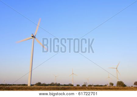 Windmills for renewable electric energy production, La Muela, Zaragoza, Aragon, Spain