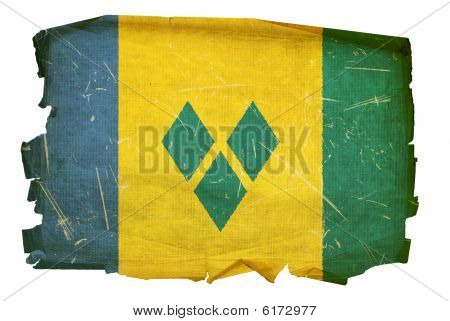 Saint Vincent och Grenadinerna flagga gamla, isolerad på vit bakgrund