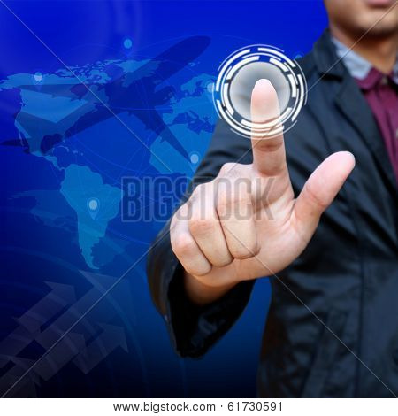 Business man pushing creative button