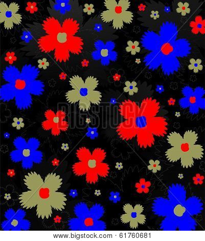 Flowers red-blue-gold