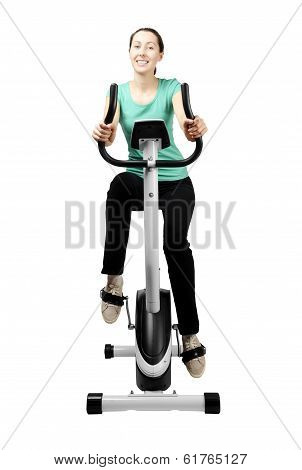 Slim Brunette Trains On Velosimulator