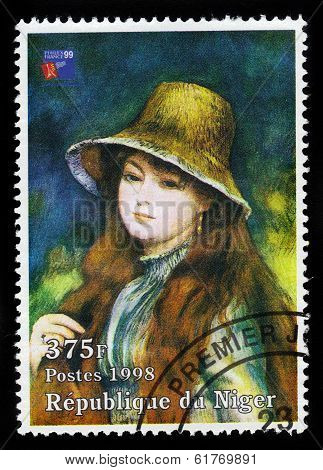Young Girl In Straw Hat By French Painter Pierre-auguste Renoir