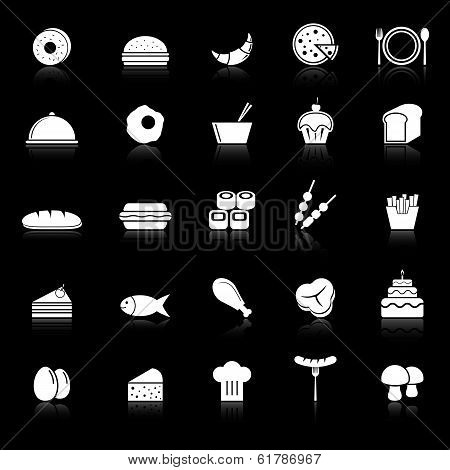 Food Icons With Reflect On Black Background