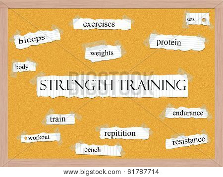Strength Training Corkboard Word Concept