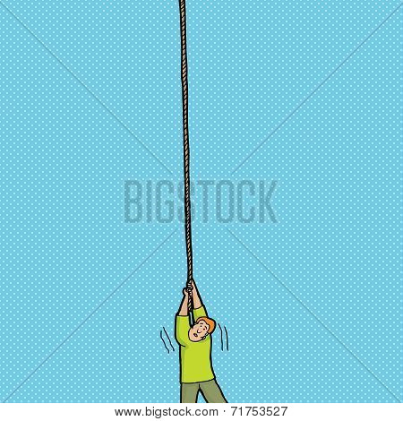 Scared Man Holding Rope