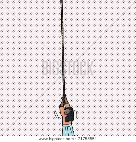 Helpless Woman Holding Rope