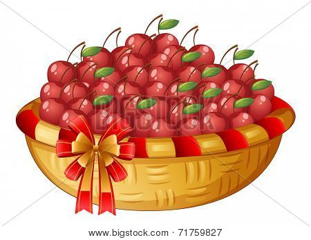 Illustration of a basket of cherries on a white background