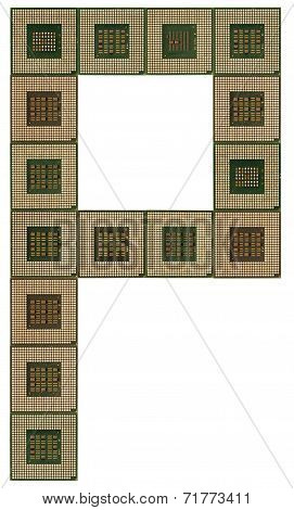 letter P  made of old and dirty microprocessors