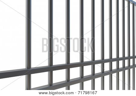 Digitally generated metal prison bars on white background