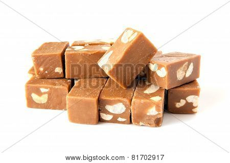 Toffee With Nuts Isolated On White Background