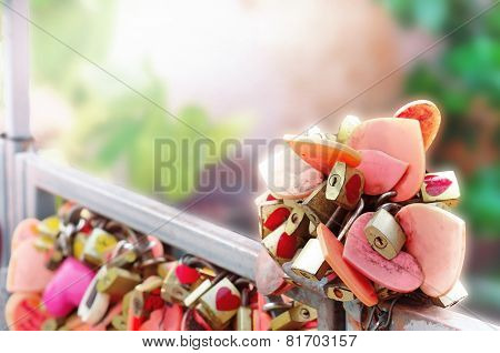 Old Key Combination Lock Symbol Of Love Long . On Blurred Background