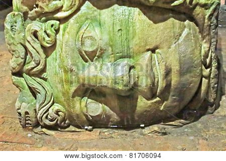 Medusa Column Bases In Basilica Cistern, Istanbul, Turkey