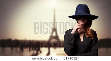 Style Women In Hat And Parisian Background