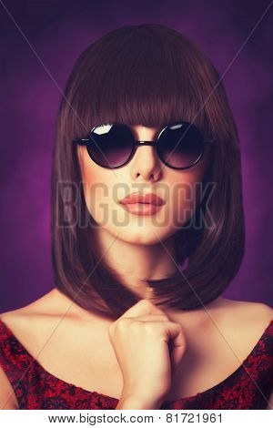 Brunette Girl On Vilet Background.
