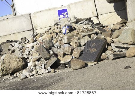 Some construction brick on a recycling center