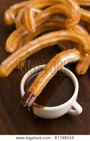 Deliciuos Spanish Churros With Hot Chocolate