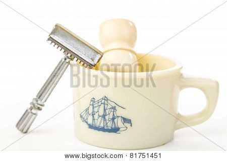 Antique Safety Razor And Shaving Mug